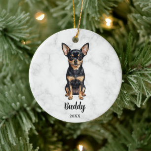 Watercolor Black Tan Chihuahua Dog Name Memorial Ceramic Ornament