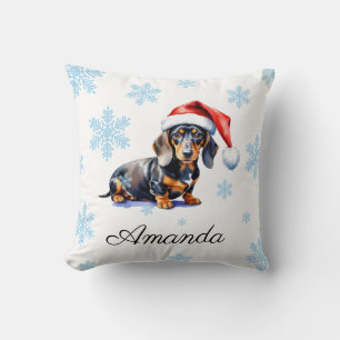 Watercolor Black & Tan Dachshund Christmas Dog Cushion