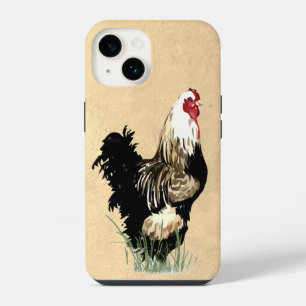 Watercolor Black White Chicken Rooster Bird Art iPhone 14 Case