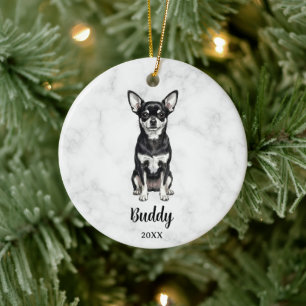 Watercolor Black White Chihuahua Name Dog Memorial Ceramic Ornament