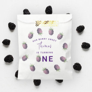 Watercolor blackberries 1st birthday party favour bag