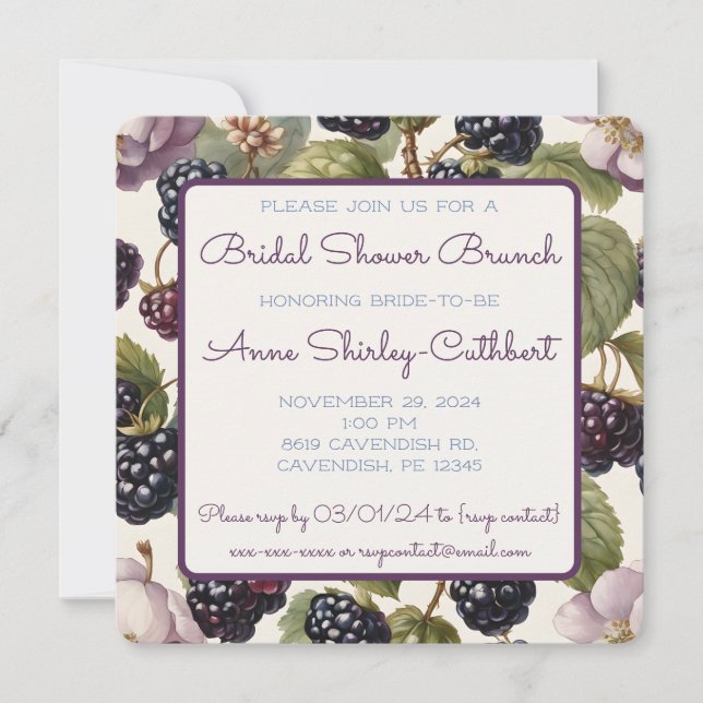 Watercolor Blackberries & Florals Square Invitation (Front)