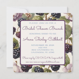 Watercolor Blackberries & Florals Square Invitation