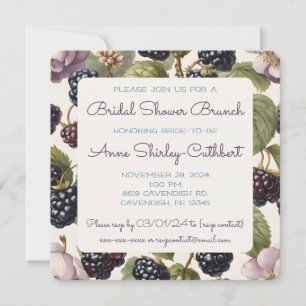Watercolor Blackberries & Regal Blooms Square Invitation