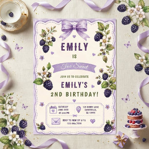 Watercolor Blackberry 2nd Birthday Party Invitation