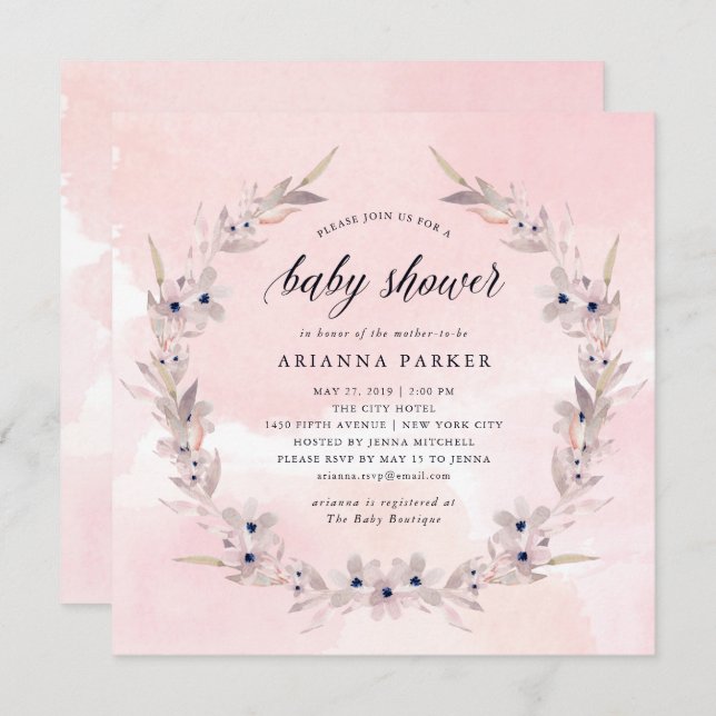 Watercolor Bliss | Blush Pink Floral Baby Shower Invitation (Front/Back)