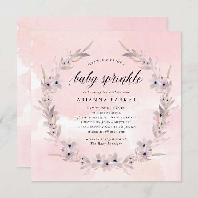 Watercolor Bliss | Blush Pink Floral Baby Sprinkle Invitation (Front/Back)