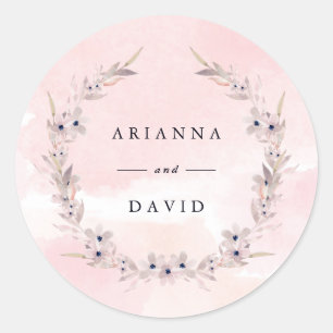 Watercolor Bliss   Blush Pink Floral Wreath Classic Round Sticker