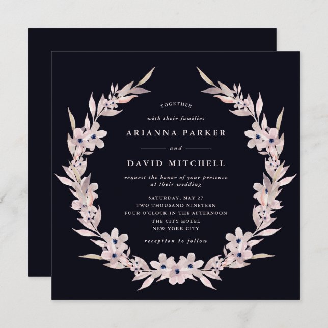 Watercolor Bliss | Blush Pink Floral Wreath Invitation (Front/Back)
