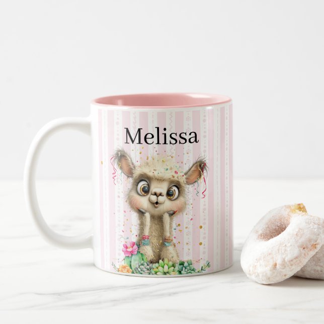Watercolor Blonde Girl Any Name Two-Tone Coffee Mug (With Donut)