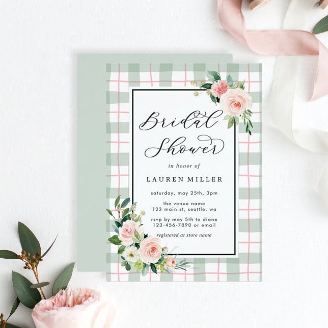 Watercolor Bloom | Pastel Plaid Bridal Shower Invitation (Creator Uploaded)