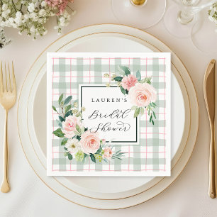 Watercolor Bloom   Pastel Plaid Bridal Shower Napkin