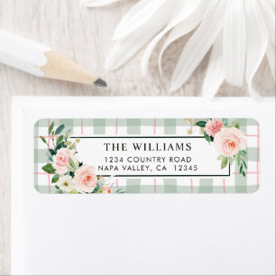 Watercolor Bloom Pastel Plaid Return Address Label
