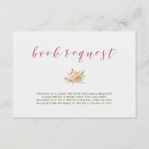 Watercolor Bloom Pink Baby Shower Book Request Enclosure Card