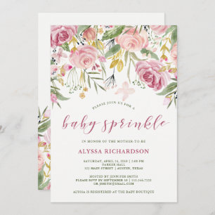 Watercolor Bloom Pink Gold Floral Baby Sprinkle Invitation