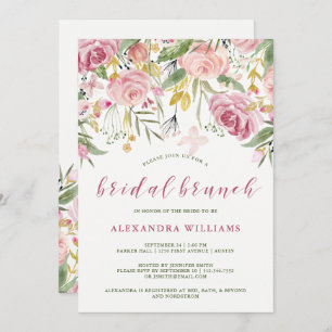 Watercolor Bloom Pink Gold Floral Bridal Brunch Invitation
