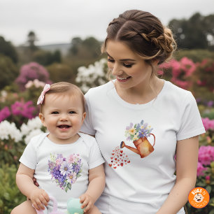 Watercolor Blooming Heart Floral Matching Outfit Baby Bodysuit