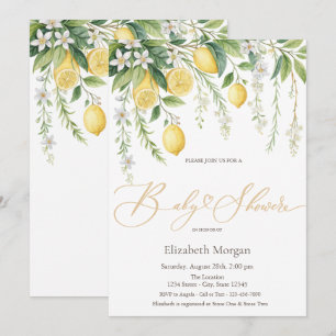  Watercolor Blooming Lemons Baby Shower Invitation