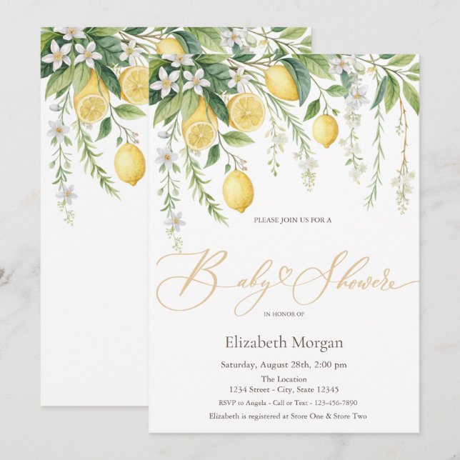  Watercolor Blooming Lemons Baby Shower Invitation (Front/Back)