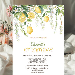 Watercolor Blooming Lemons Birthday  Invitation