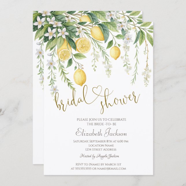  Watercolor Blooming Lemons Bridal Shower  Invitation (Front/Back)