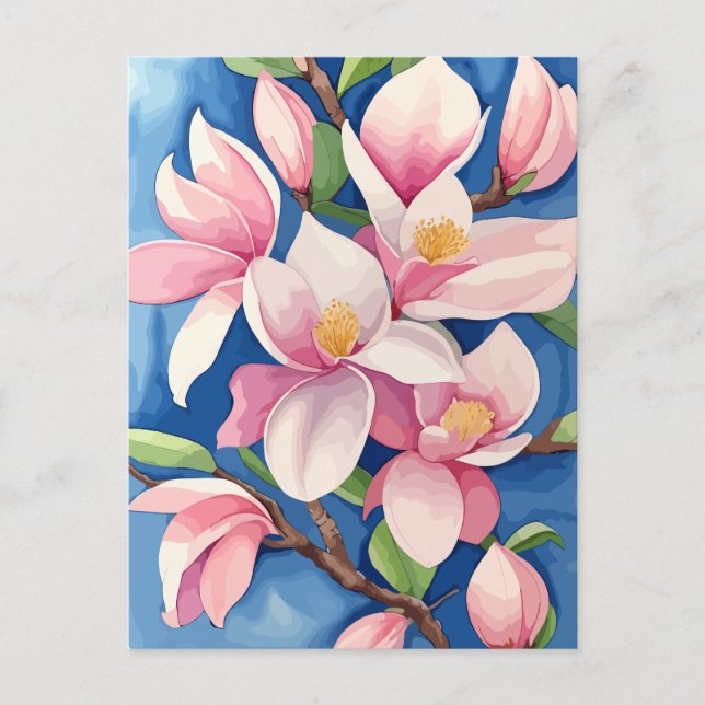 Watercolor Blooming Pink Magnolia Postcard (Front)