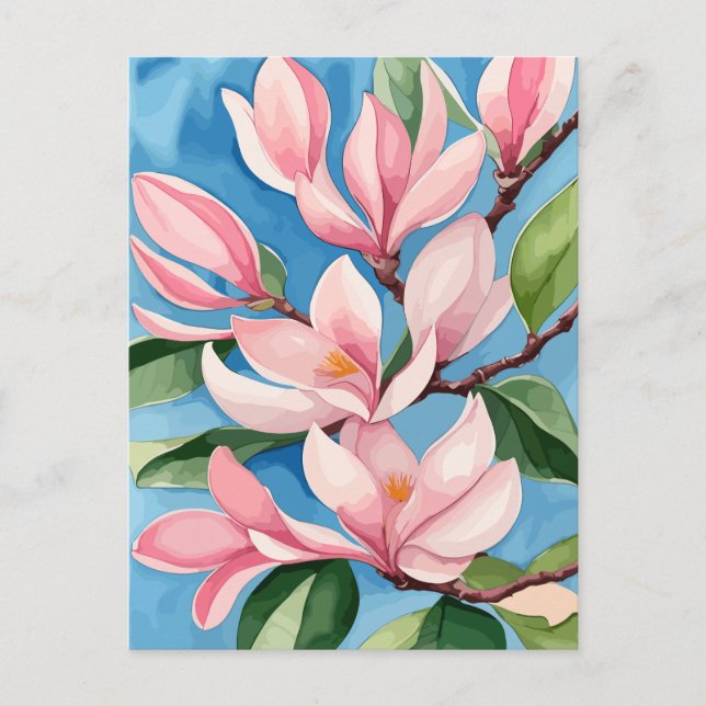 Watercolor Blooming Pink Magnolia Postcard (Front)