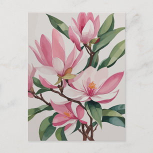 Watercolor Blooming Pink Magnolia Postcard