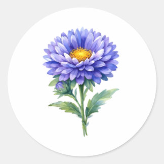 Watercolor Blooming Purple Aster Flower  Classic Round Sticker