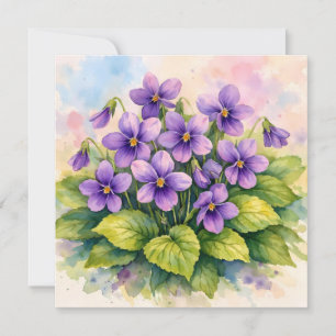 Watercolor Blooming Purple Violets Card