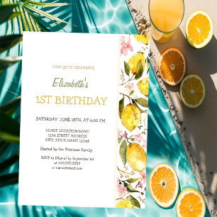 Watercolor Blooming Yellow Lemons Birthday  Invitation