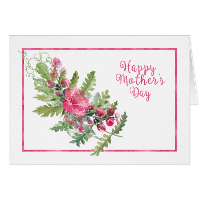 Watercolor Blooms and Buds Mother's Day Card (Front Horizontal)