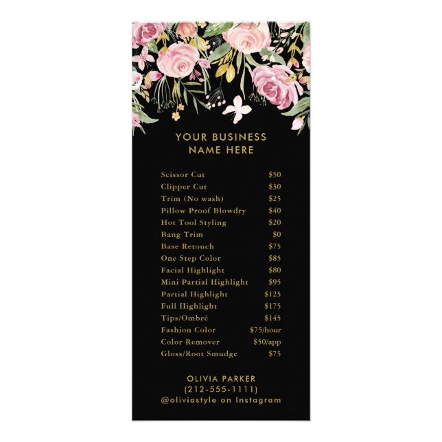 Watercolor Blooms | Salon Price List Service Menu (Front)