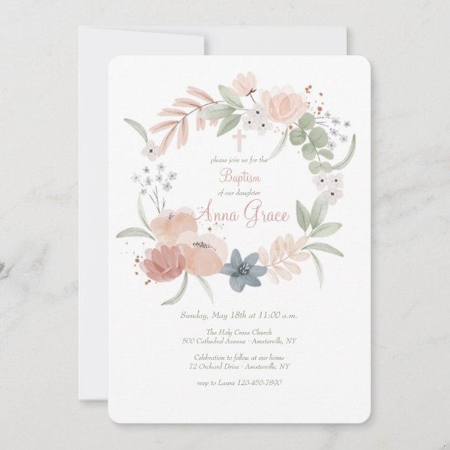 Watercolor Blossom Wreath Invitation (Front)
