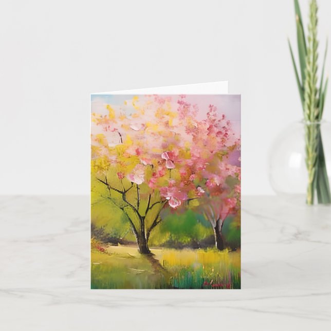 Watercolor blossoming trees customisable card (Front)