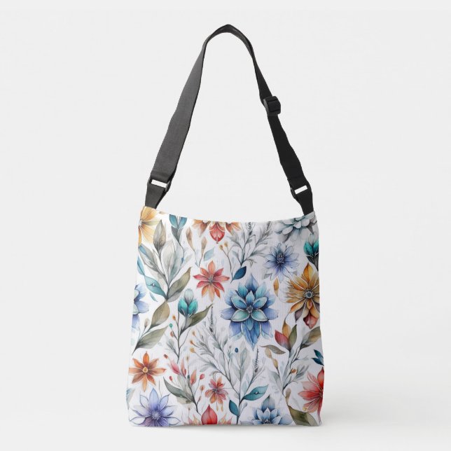 Watercolor Blossoms Crossbody Bag (Front)
