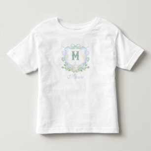 Watercolor Blue 1st Birthday Monogram Crest Gift Toddler T-Shirt