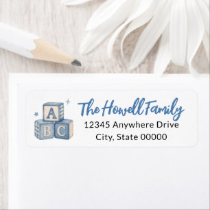 Watercolor Blue ABC Blocks Family Address Return Label