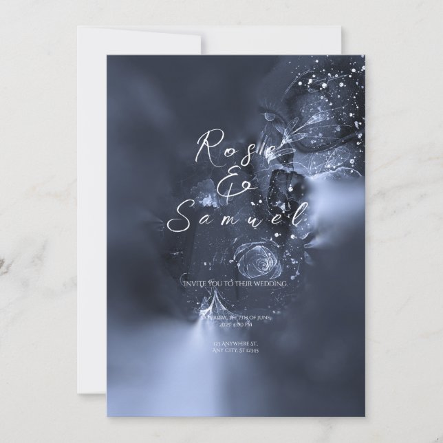 Watercolor Blue Aesthetic Chic Wedding Invitation (Front)