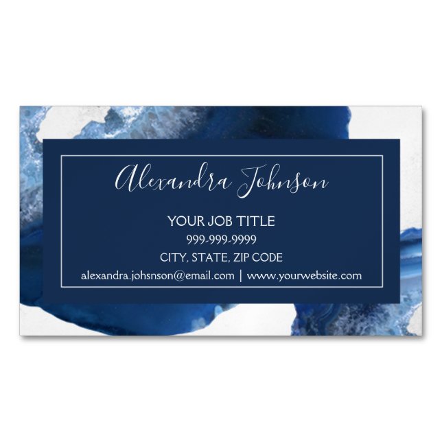 Watercolor Blue Agate Geode Magnetic Business Card (Front)