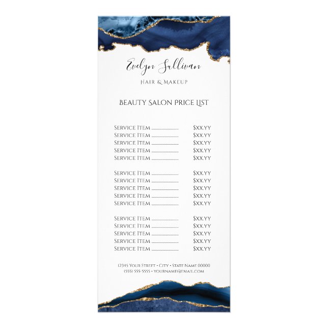 watercolor blue agate price list rack card (Front)