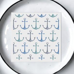 Watercolor blue anchors. Nautical beach pattern Napkin