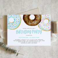 Watercolor Blue and Chocolate Doughnuts Birthday