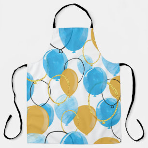 Watercolor blue and glittering gold balloons seaml apron
