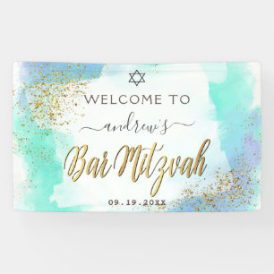 Watercolor Blue And Gold Bar Mitzvah Welcome Banner