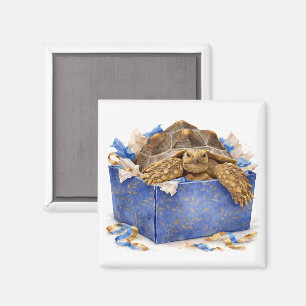Watercolor Blue and Gold Birthday Gift Turtle Magnet