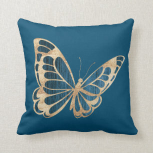Watercolor Blue and Gold Butterfly Cushion