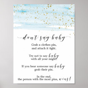 Watercolor Blue and Gold Don't Say Baby Sign