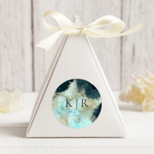 Watercolor Blue and Gold Elegant Wedding Sticker