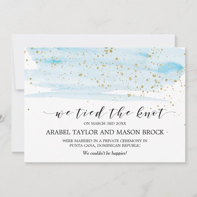 Watercolor Blue and Gold Elopement Announcement (Front)